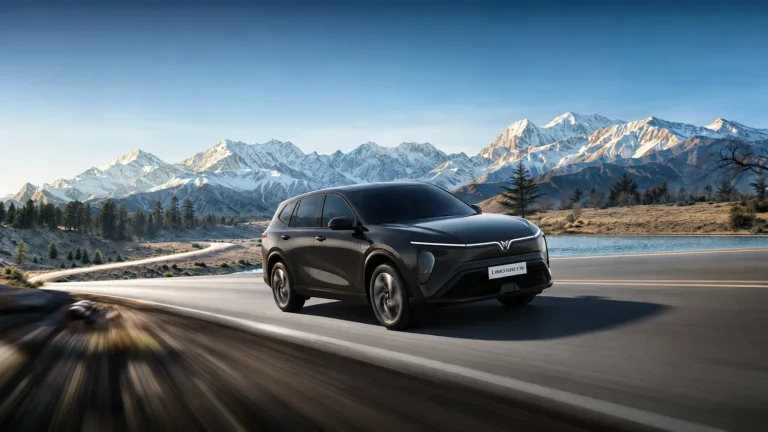 VinFast Limo Green màu đen chạy trên đường ven hồ