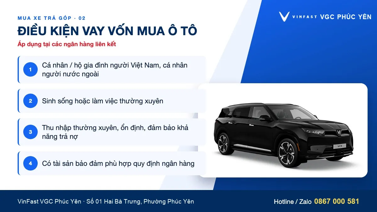 Điều kiện vay vốn mua xe VinFast trả góp tại VinFast VGC Phúc Yên