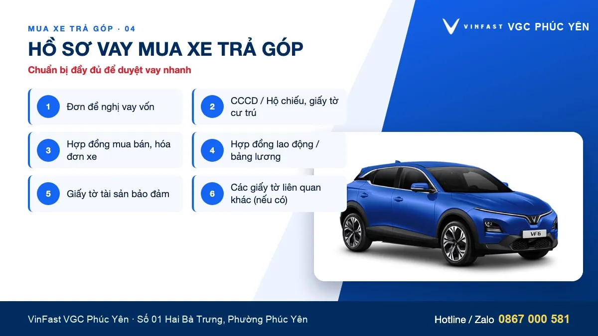 Hồ sơ vay mua xe VinFast trả góp tại VinFast VGC Phúc Yên