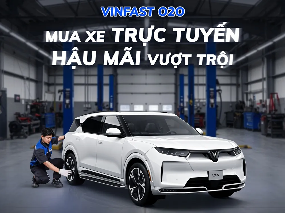 Kỹ thuật viên VinFast kiểm tra xe VF 9 tại xưởng dịch vụ chính hãng